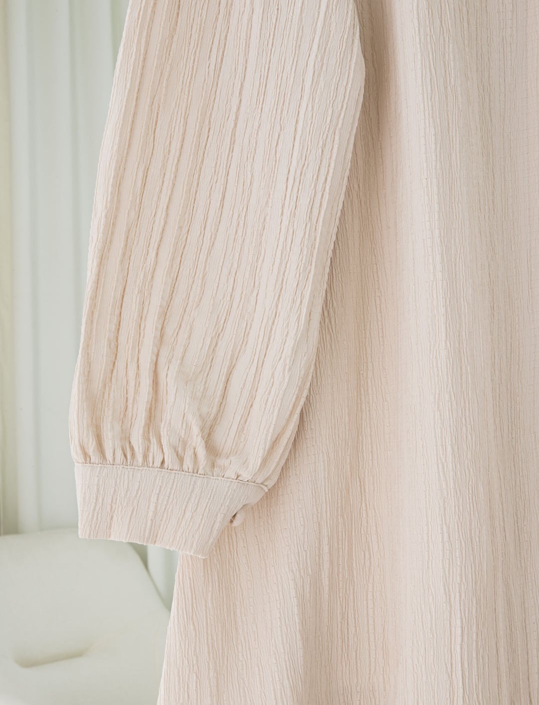 Button-Front V-Neck Crinkle Tunic - Beige - Podyumplus - by Peralane - photo 6