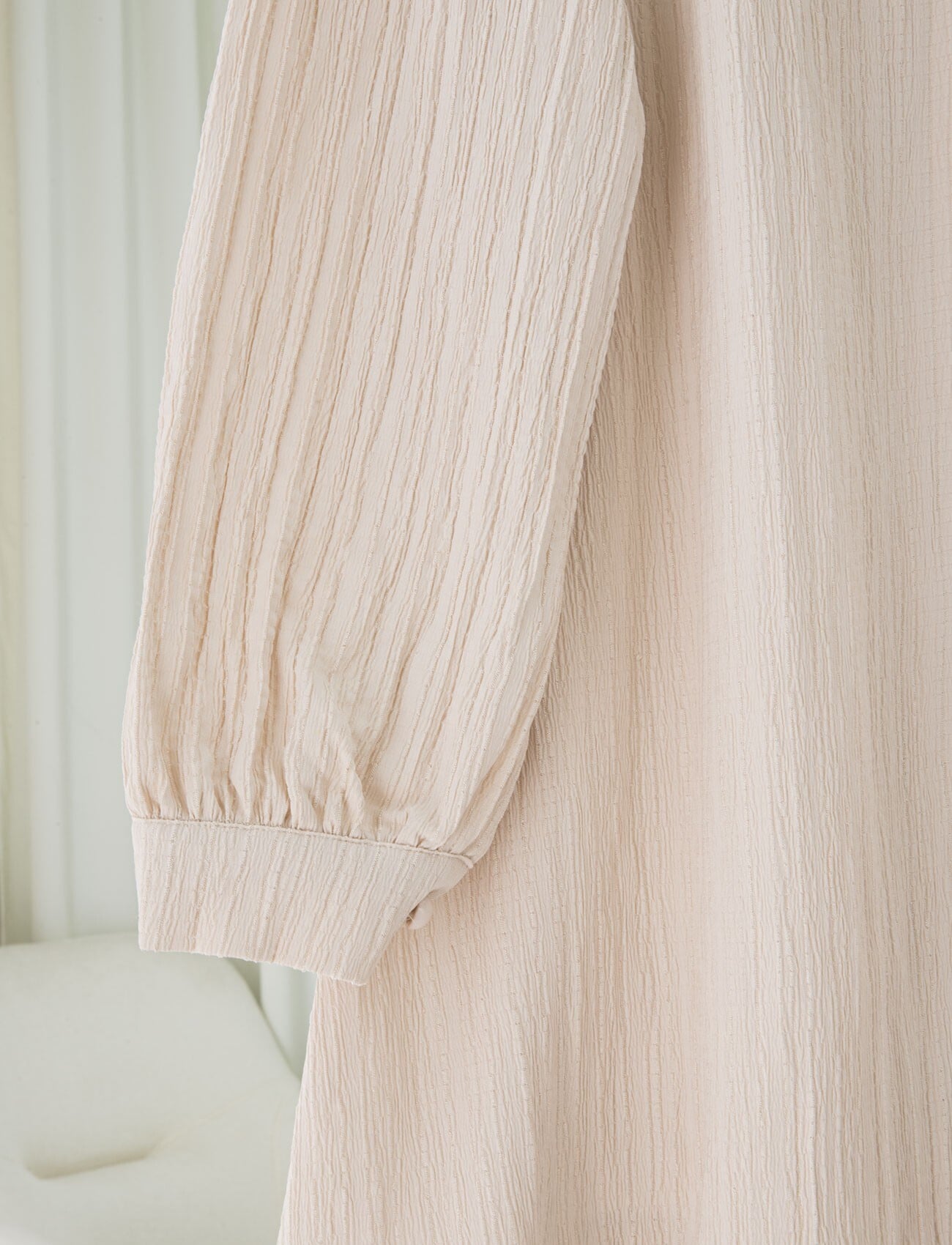 Button-Front V-Neck Crinkle Tunic - Beige - Podyumplus - by Peralane - photo 6