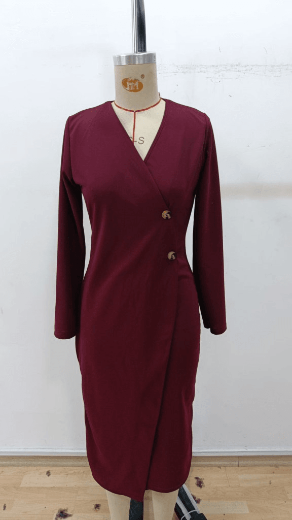 Women's Long Sleeve Wrap Front Midi Dress with Side Buttons - Janes - by Peralane - photo 5