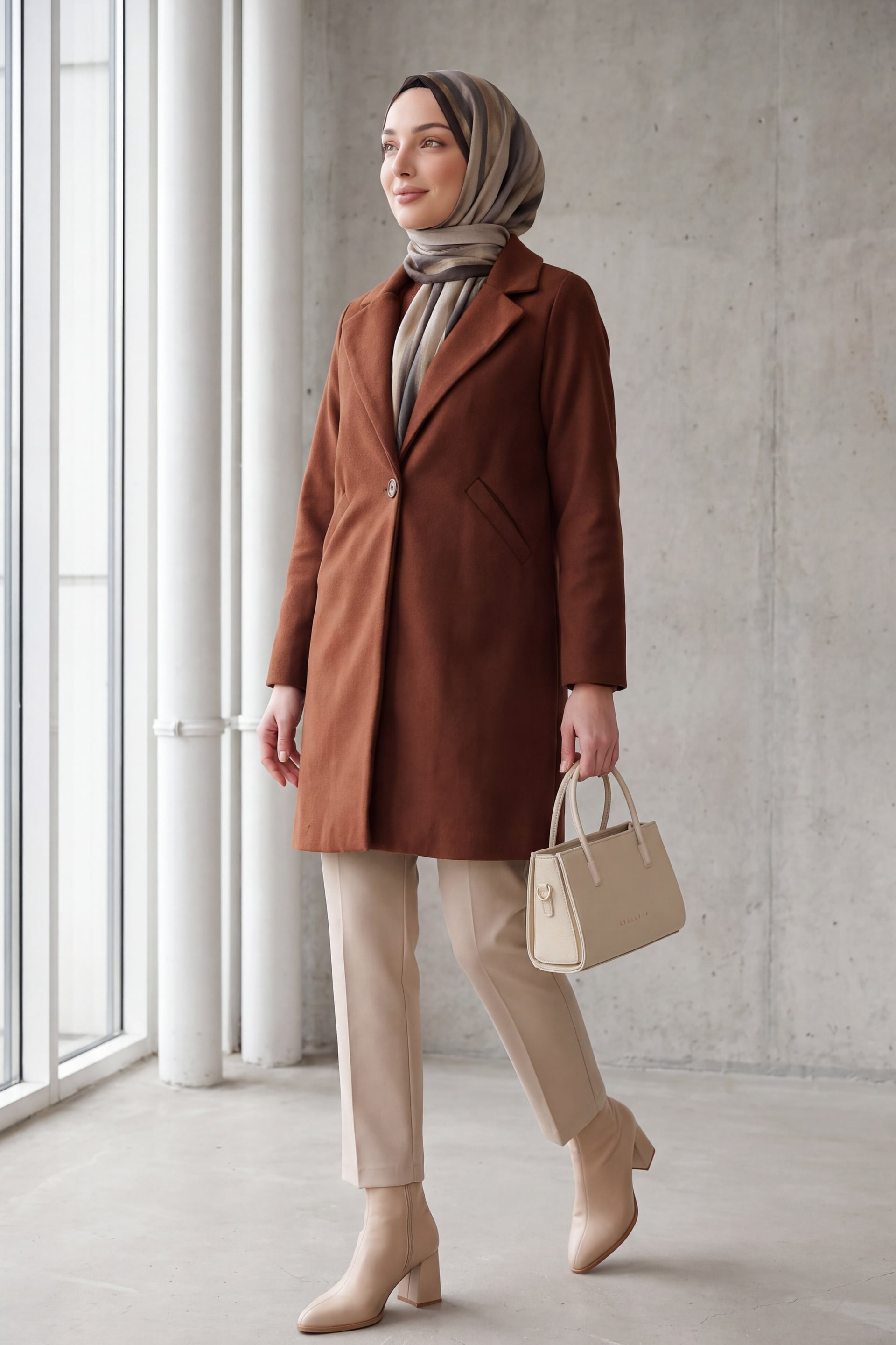 Solid Brown Double-Breasted Coat for Women - Bigdart - by Peralane - photo 3