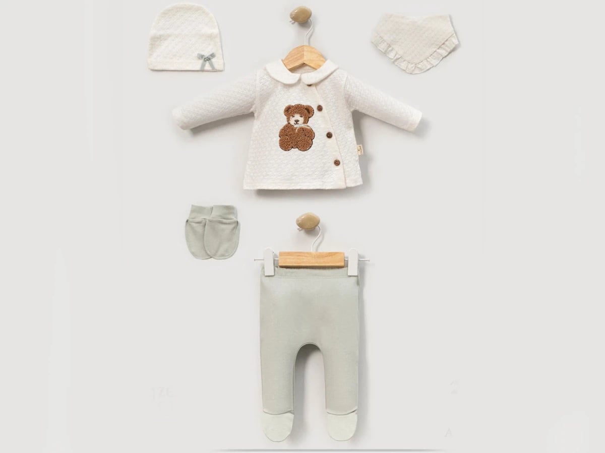 Bear Embroidery 5-Piece Unisex Hospital Exit Set - Green - Cayzen - by Peralane