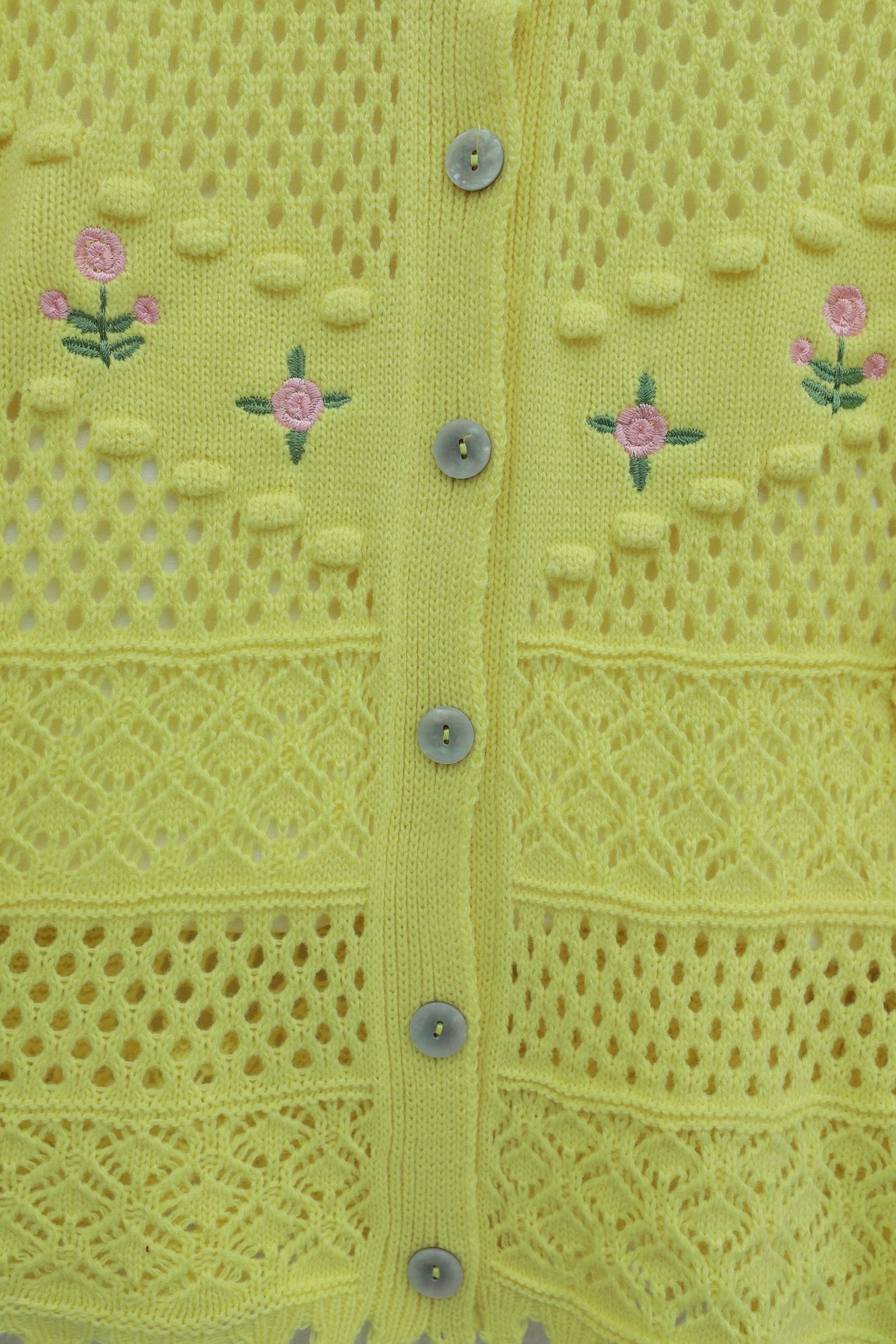 Yellow Knitted Cardigan with Floral Embroidery and Pom-Pom Buttons - Podyumplus - by Peralane - photo 7