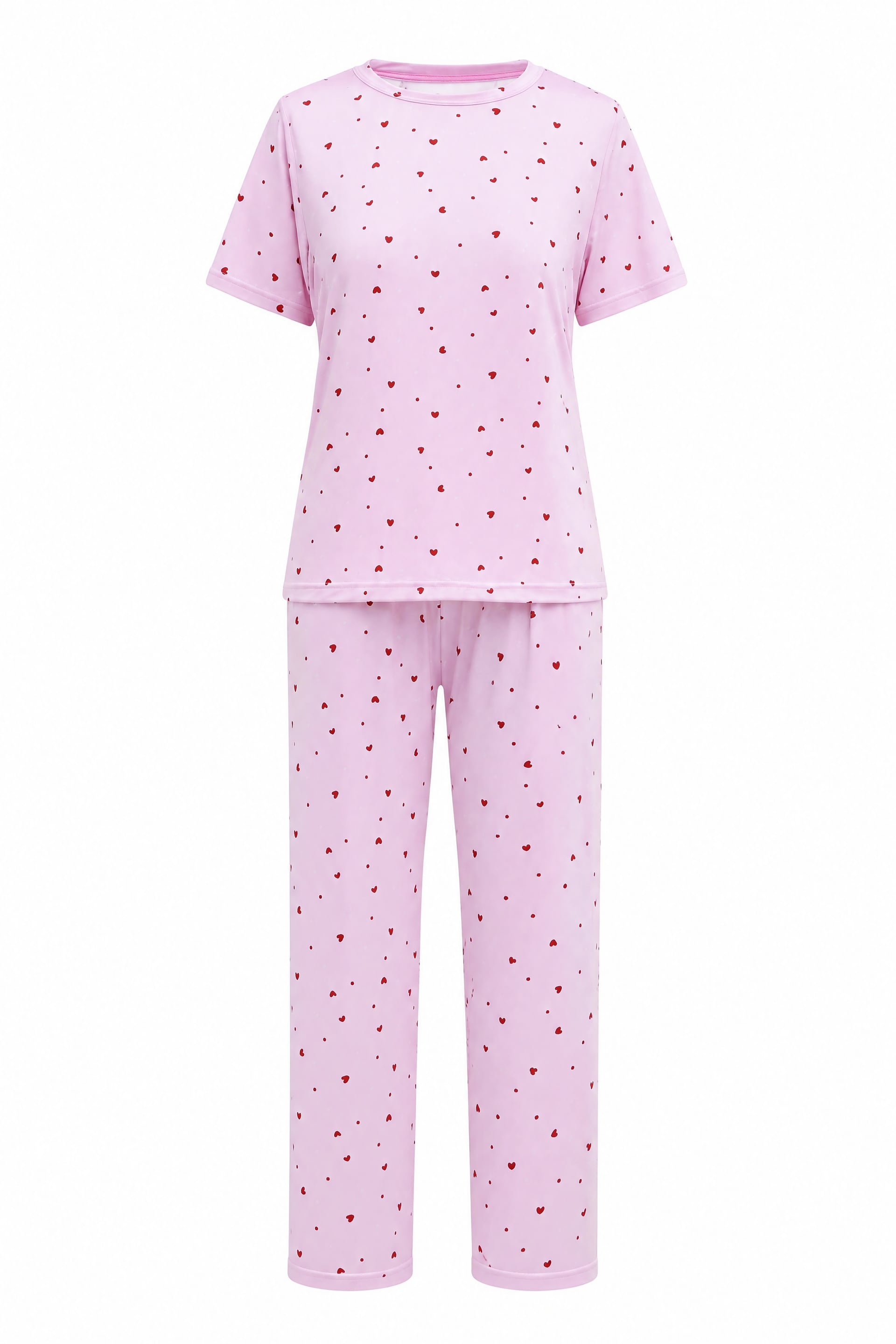 Heart Print Bicycle Neck Short Sleeve Jersey Pyjama Set - Pink - Podyumplus - by Peralane - photo 2