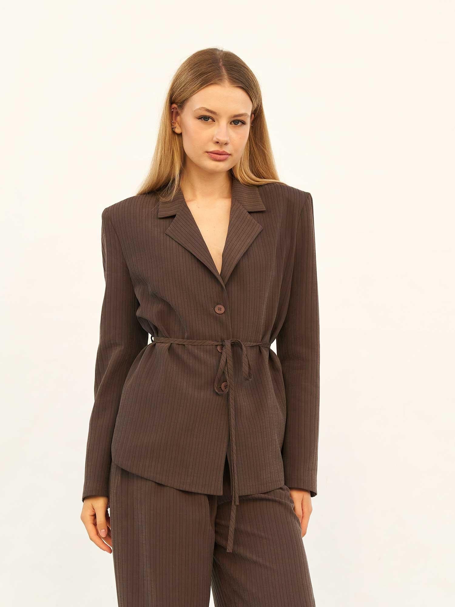 Dark Brown Pinstripe Blazer and Trousers Set - Lefon - by Peralane - photo 4
