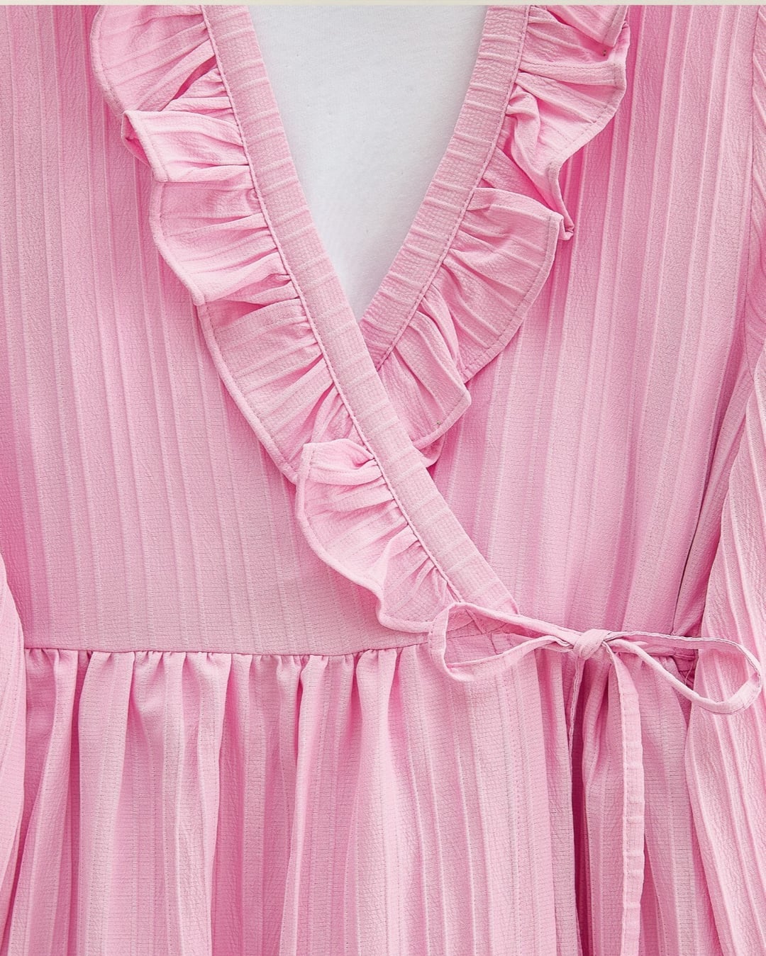 Ruffled Tie-Front Long-Sleeve Kimono - Powder Pink - Podyumplus - by Peralane - photo 5