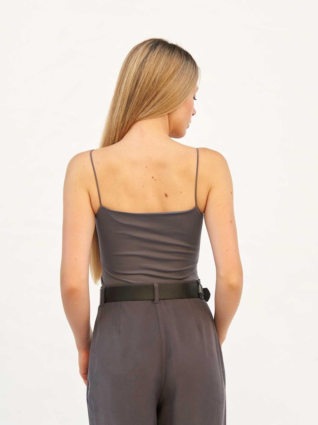 Solid Grey Thin Strap Knit Camisole Top for Women - Lefon - by Peralane - photo 3