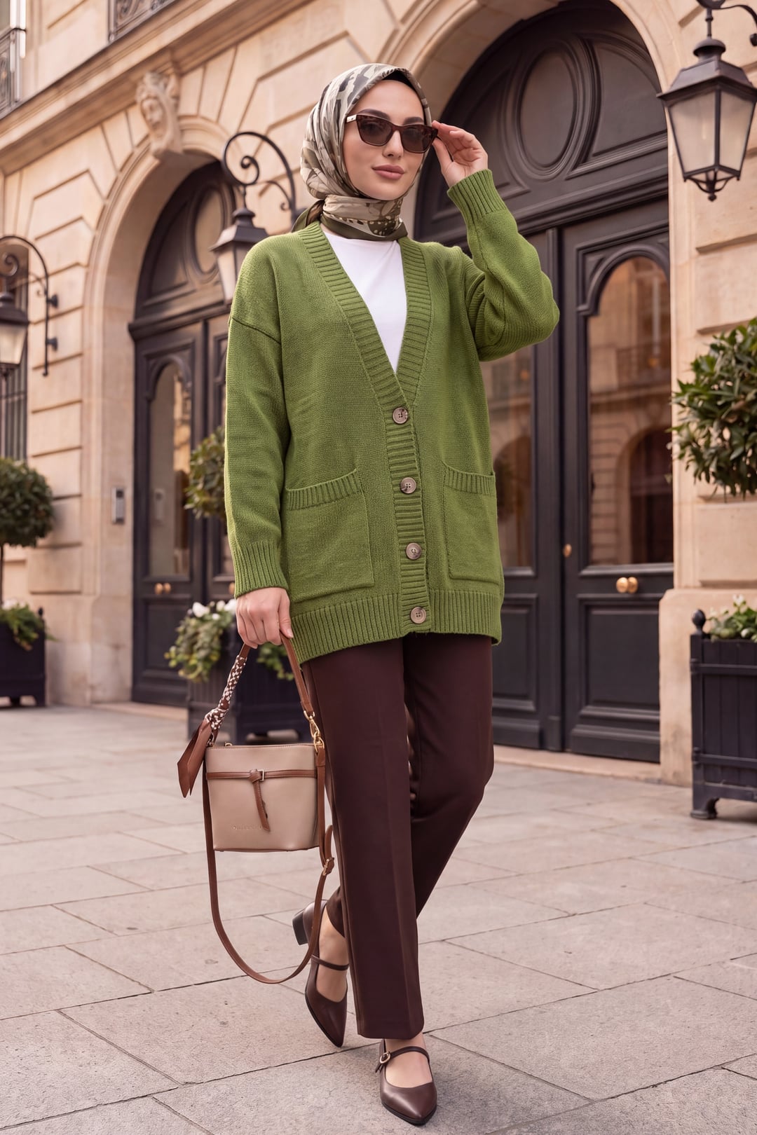 Button-Front Patch Pocket Relaxed Knit Cardigan - Light Green - Podyumplus - by Peralane - photo 5