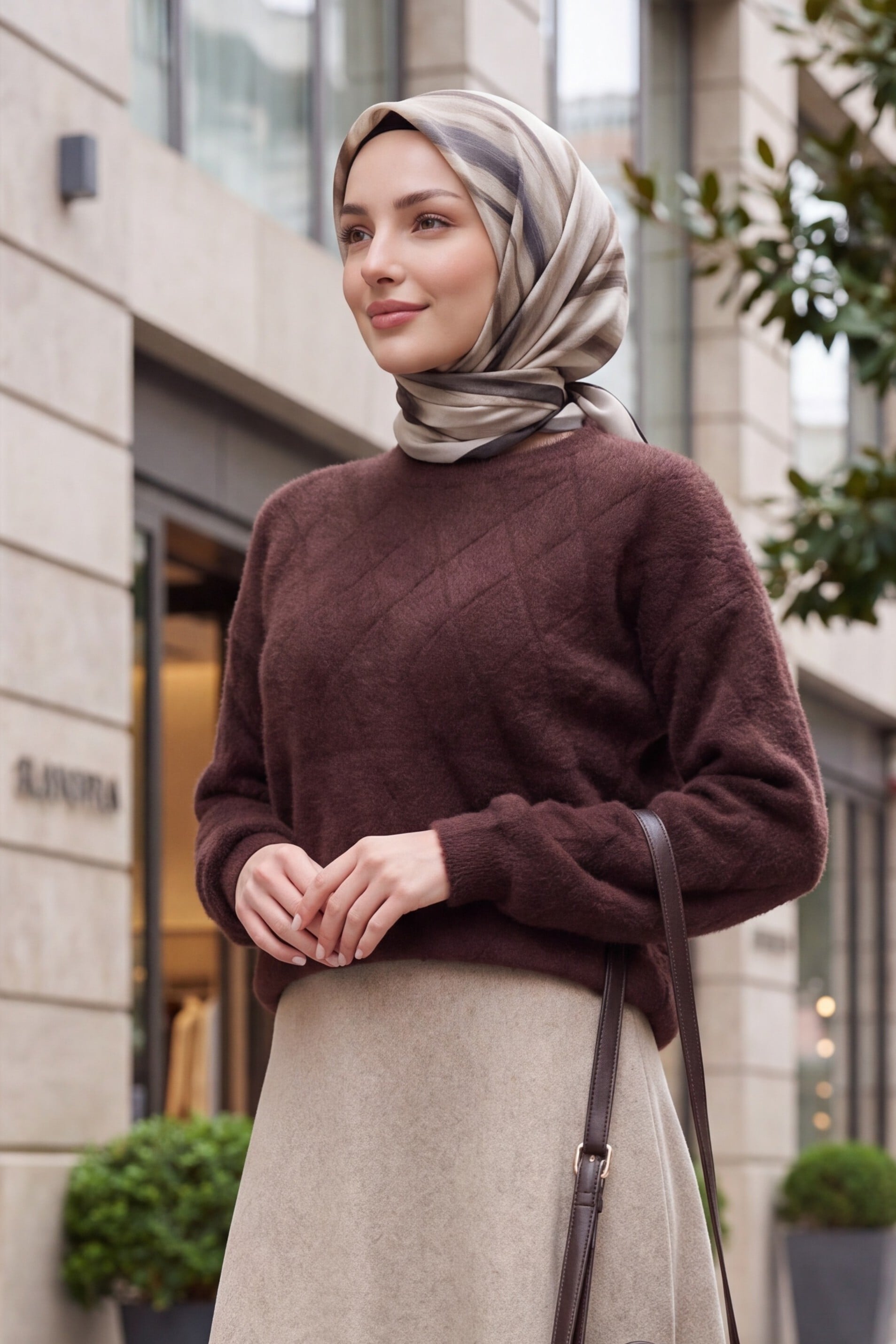 Women's Patterned Oversized Sweater 15970 - Brown - Bigdart - by Peralane - photo 3