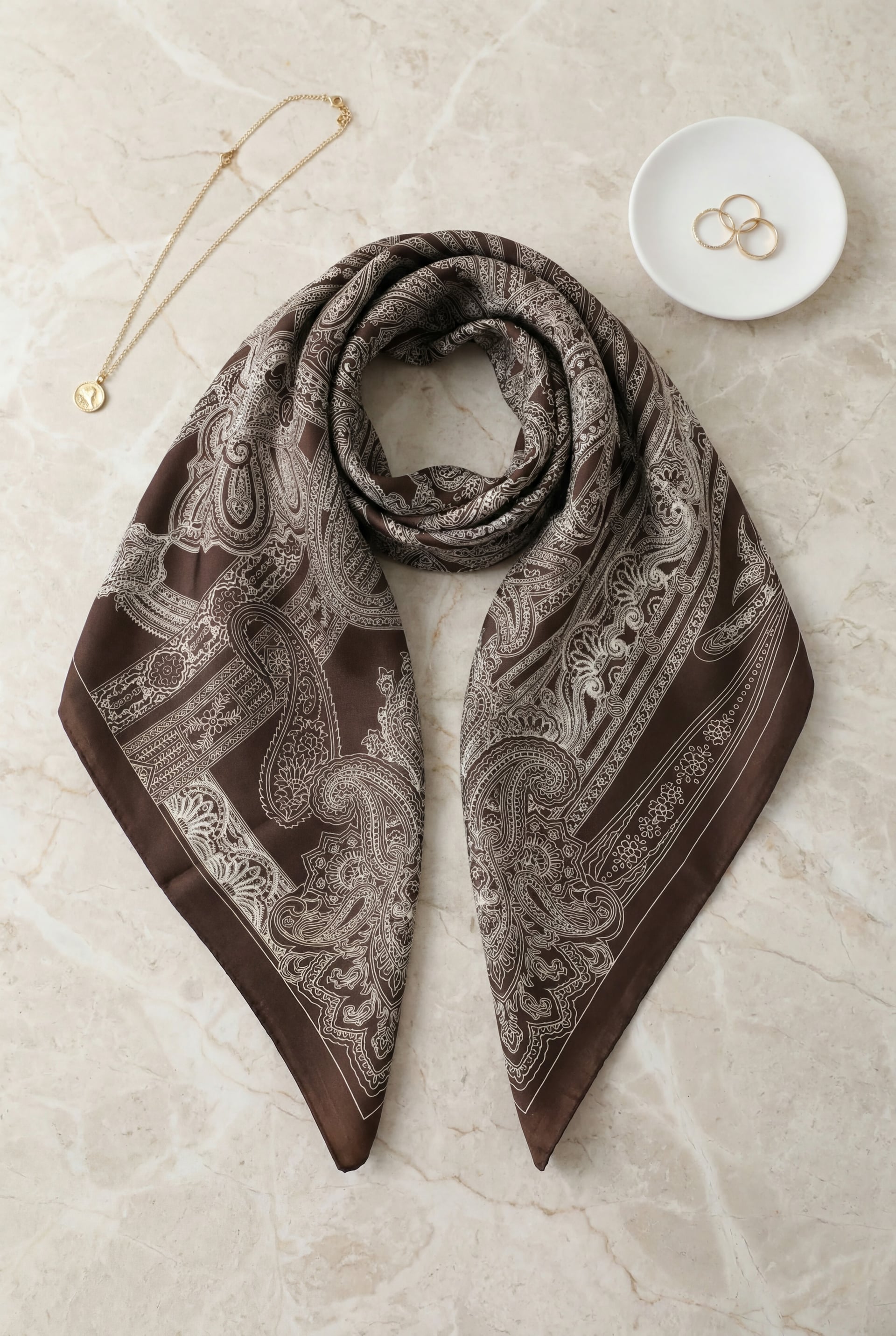 Sketch Pattern Rayon Scarf - Dark Brown - Podyumplus - by Peralane - photo 2