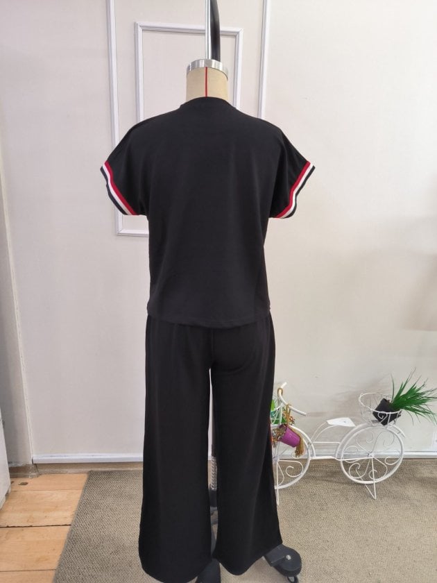Women's Crew Neck Short Sleeve Ribbed Viscose Two-Piece Top and Wide-Leg Trousers Set - Janes - by Peralane - photo 5