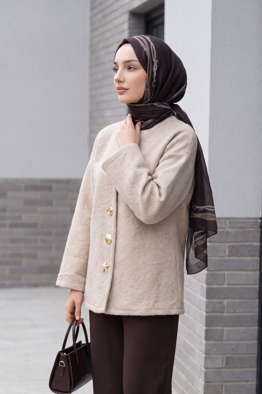 Figure Button V-Neck Cardigan - Mink - Podyumplus - by Peralane - photo 2