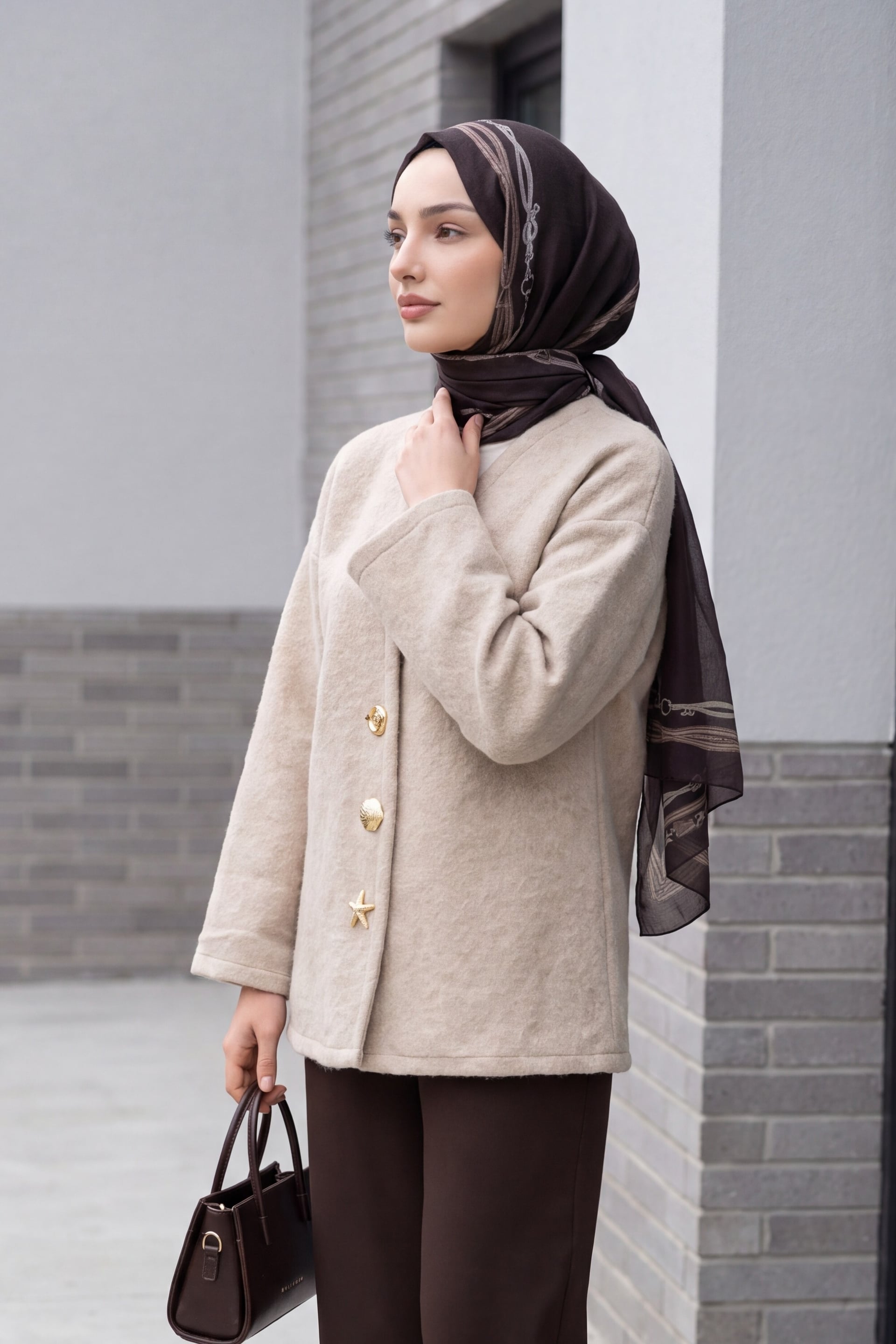 Figure Button V-Neck Cardigan - Mink - Podyumplus - by Peralane - photo 2
