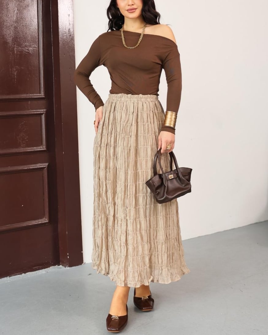 Lined Gathered Modal Maxi Skirt - Beige - Podyumplus - by Peralane - photo 3