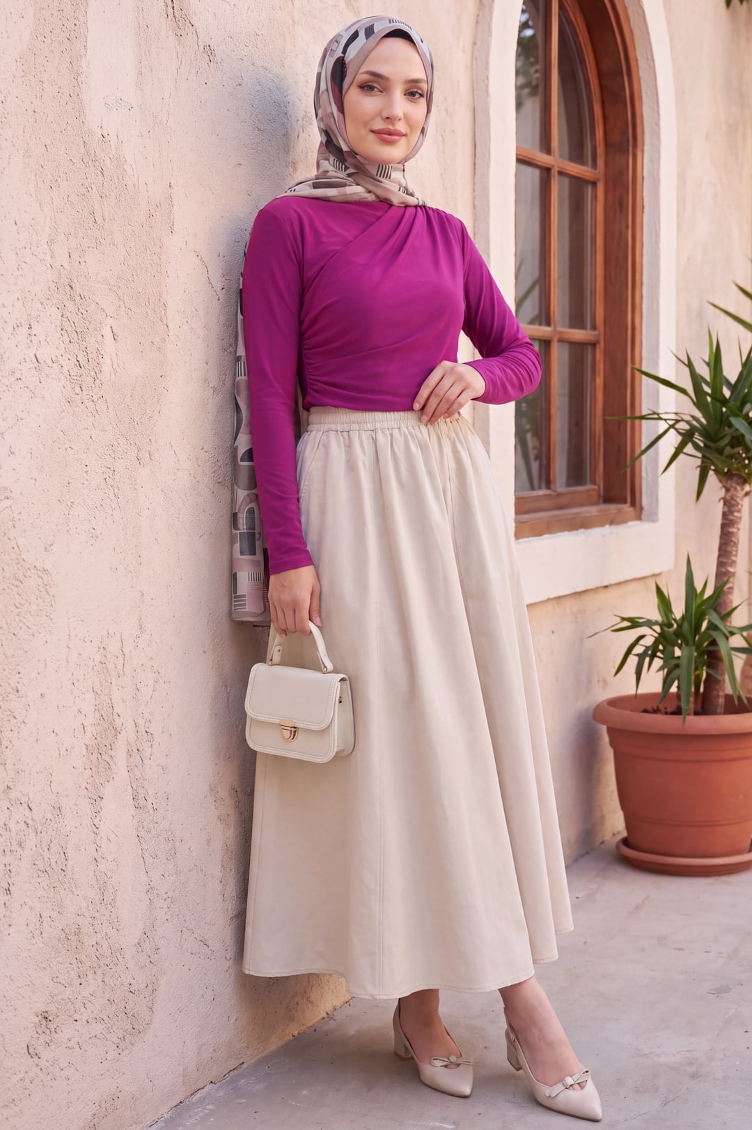 Half Turtleneck Draped Front Blouse - Fuchsia - Podyumplus - by Peralane - photo 3
