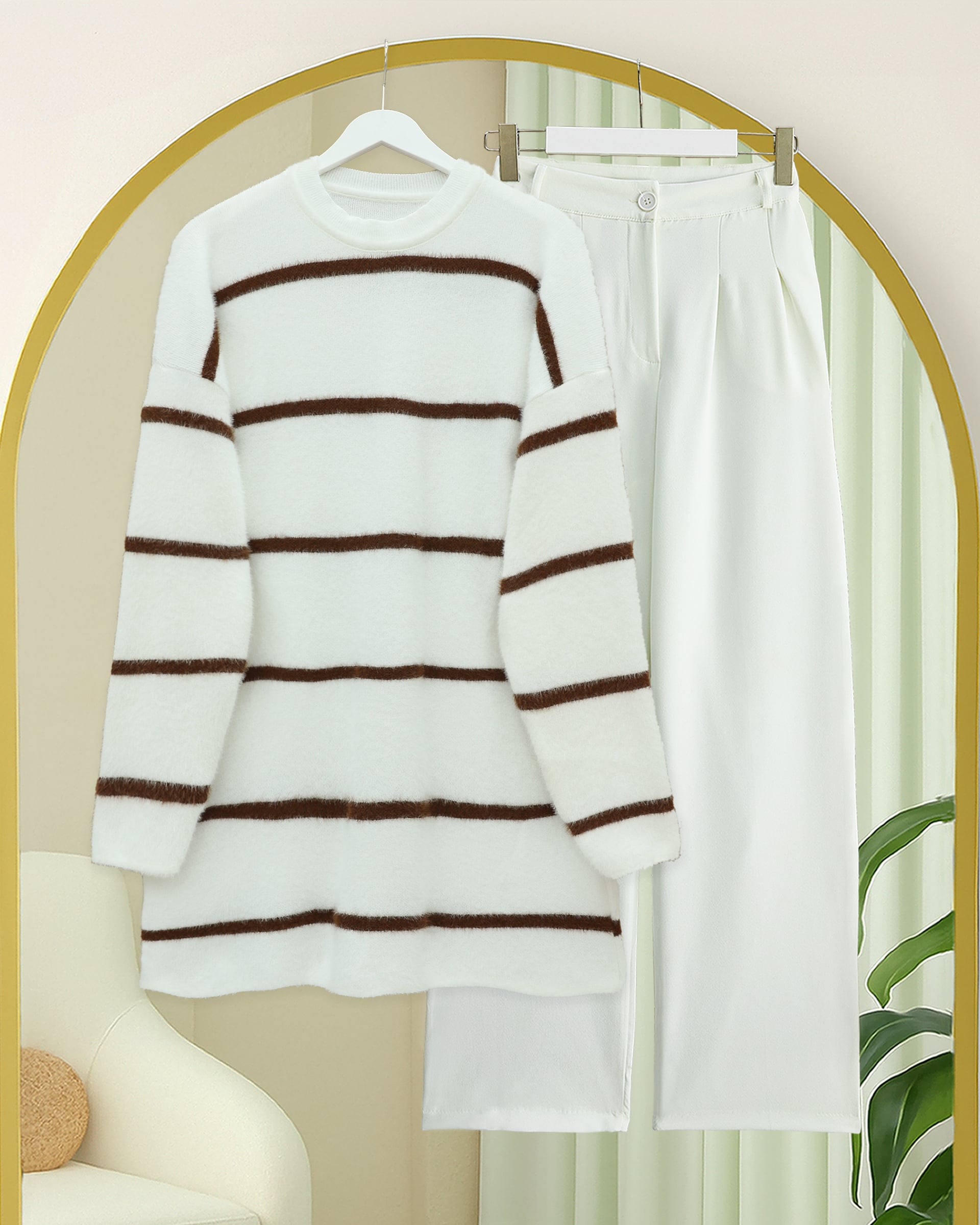 Striped Casual Knit Tunic - White - Podyumplus - by Peralane - photo 3
