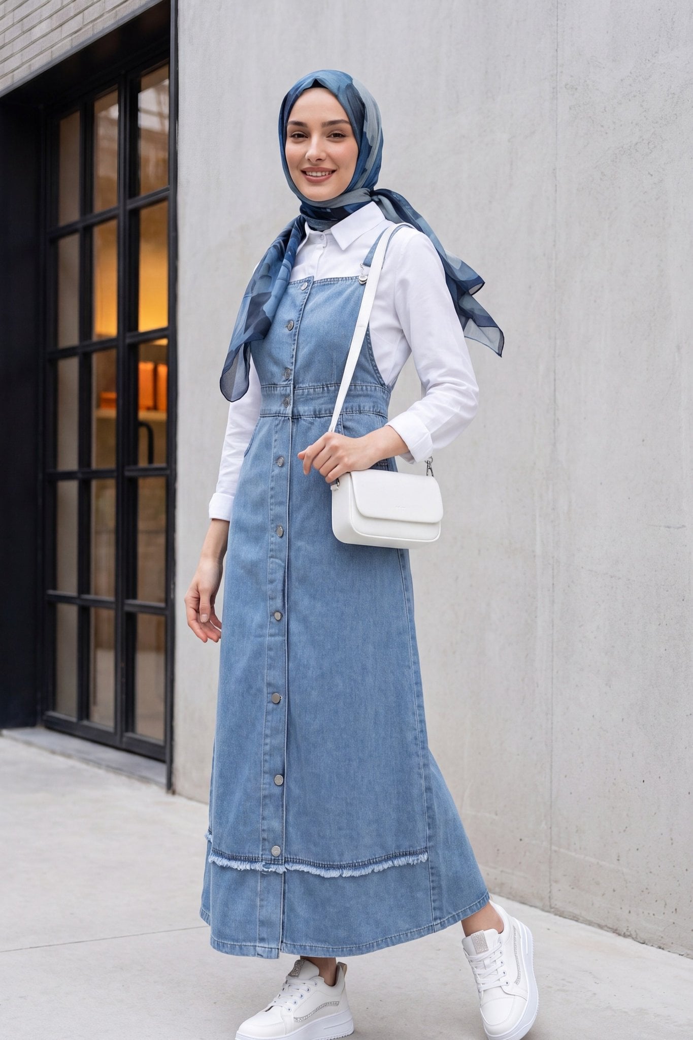 Fringe Hem Button Front Pocket Denim Dungaree Dress - Ice Blue - Podyumplus - by Peralane - photo 6