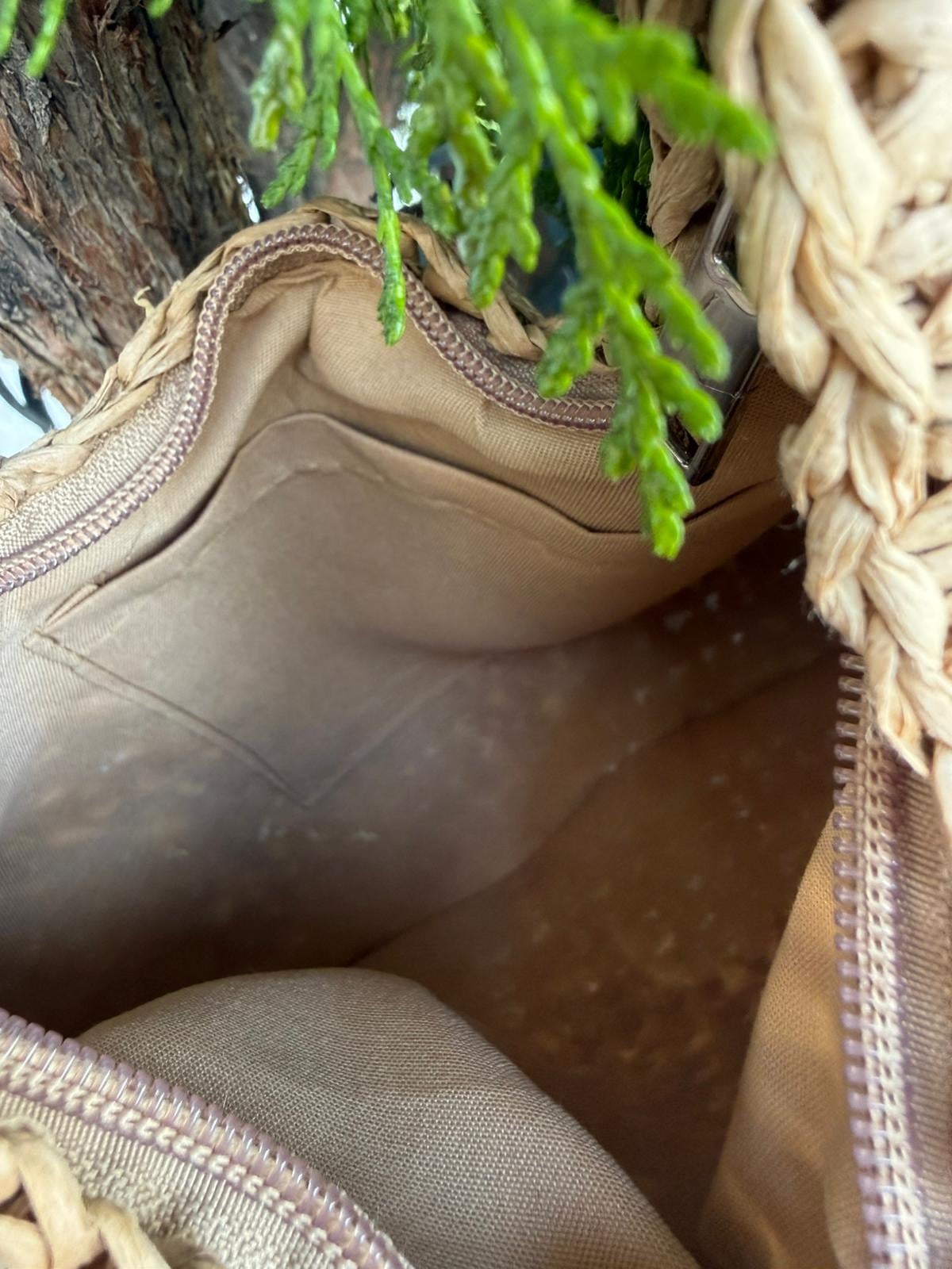 Camel Woven Straw Bag with Zipper - Nesvay - by Peralane - photo 5