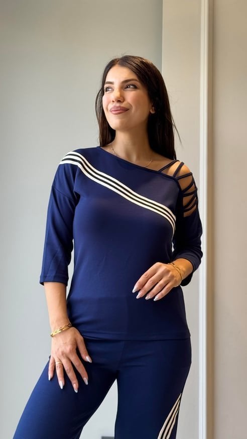 Women's Navy Blue Tracksuit Set with Striped Details - Janes - by Peralane - photo 2