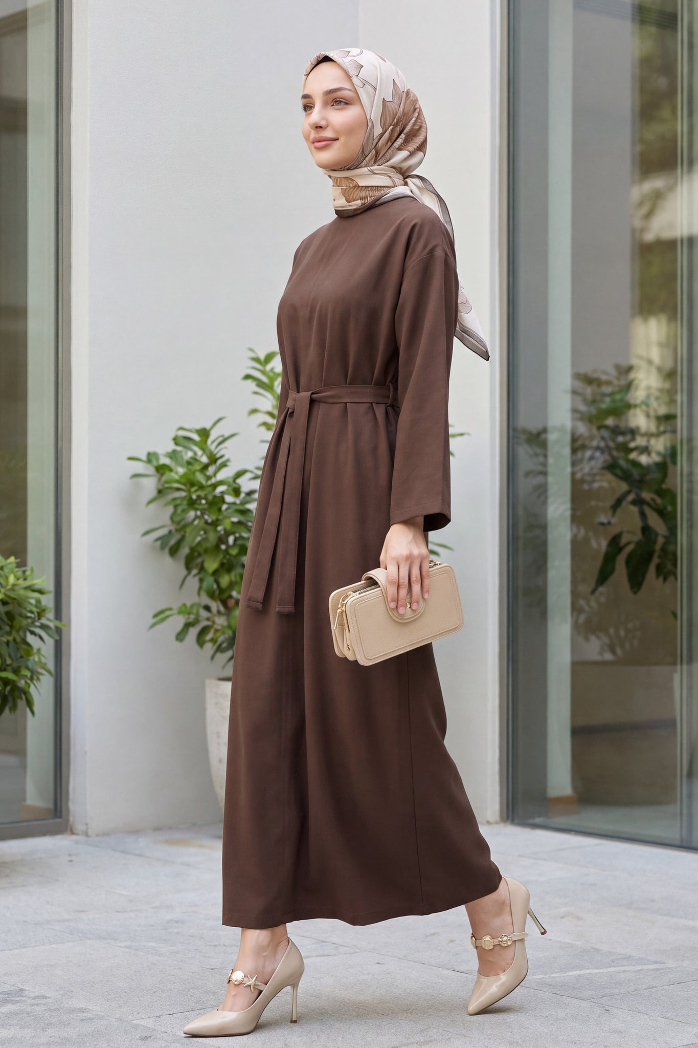 Brown Belted Diagonal Tencel Dress - Podyumplus - by Peralane - photo 3