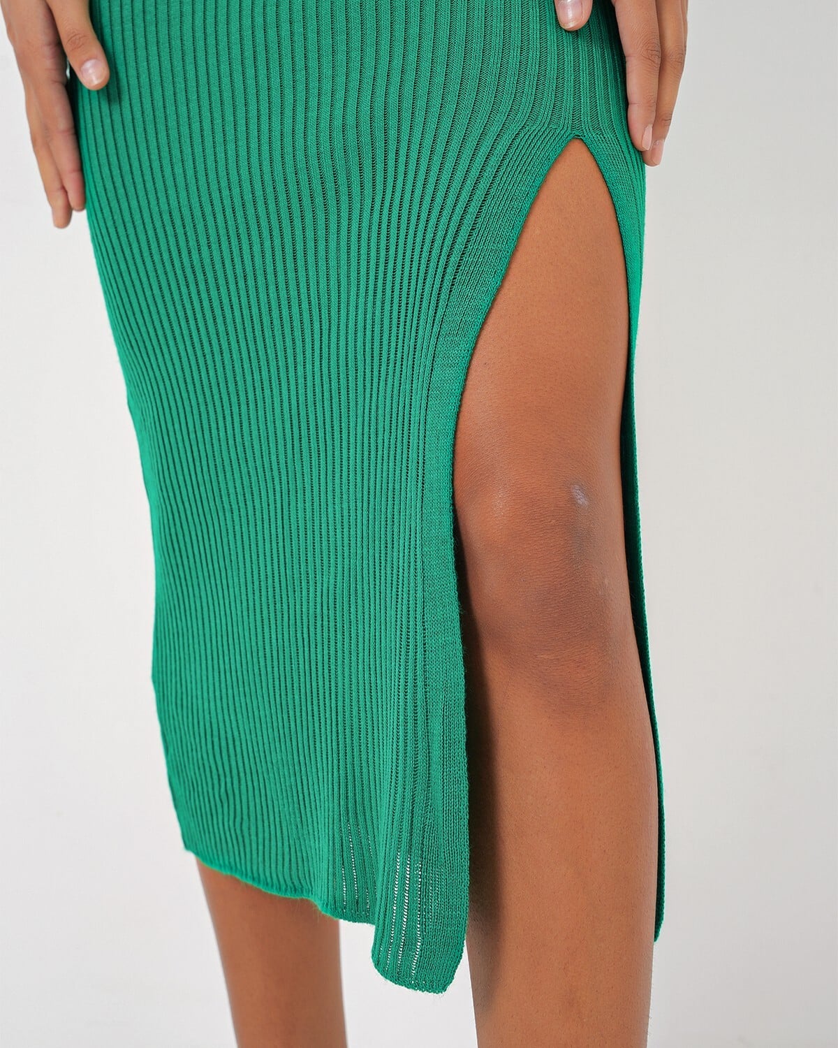 Green Ribbed Knit Dress with Side Slit - Bigdart - by Peralane - photo 4