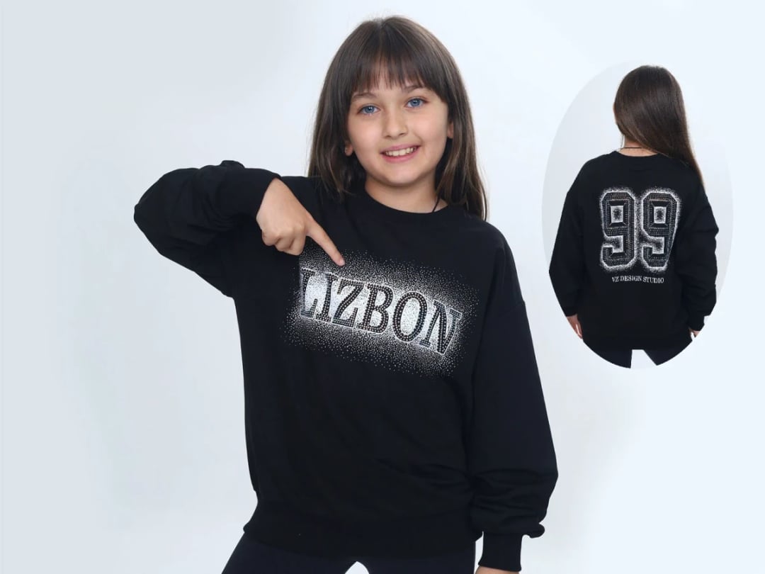 Girls' Lizbon Print Sweatshirt - Black - Vizviz - by Peralane