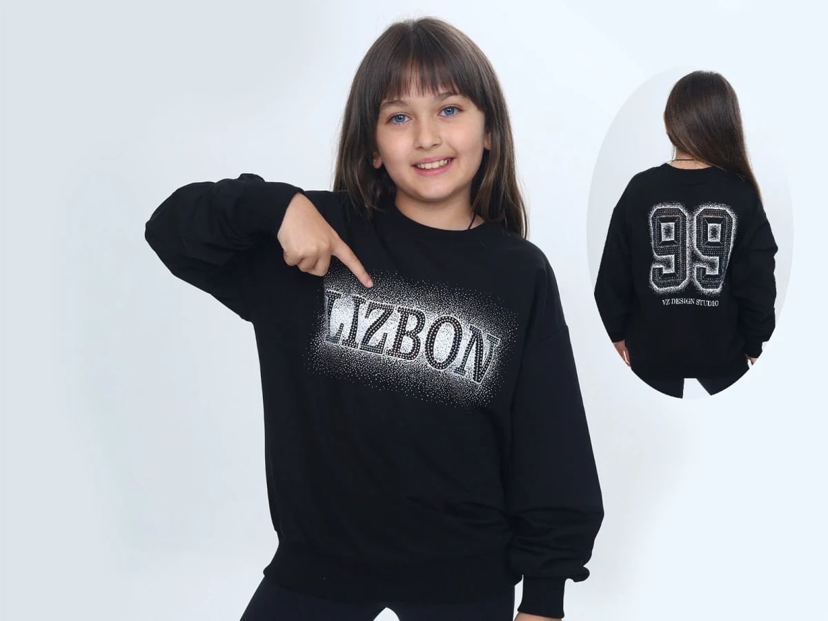 Girls' Lizbon Print Sweatshirt - Black - Vizviz - by Peralane