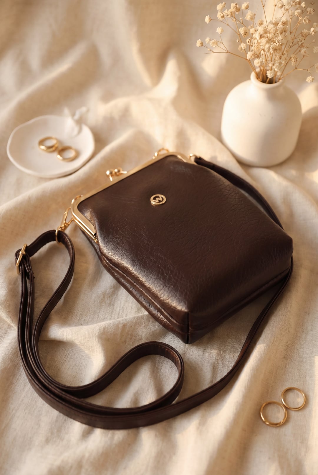 Nostalgic Kiss-Lock Crossbody Bag - Dark Brown - Podyumplus - by Peralane