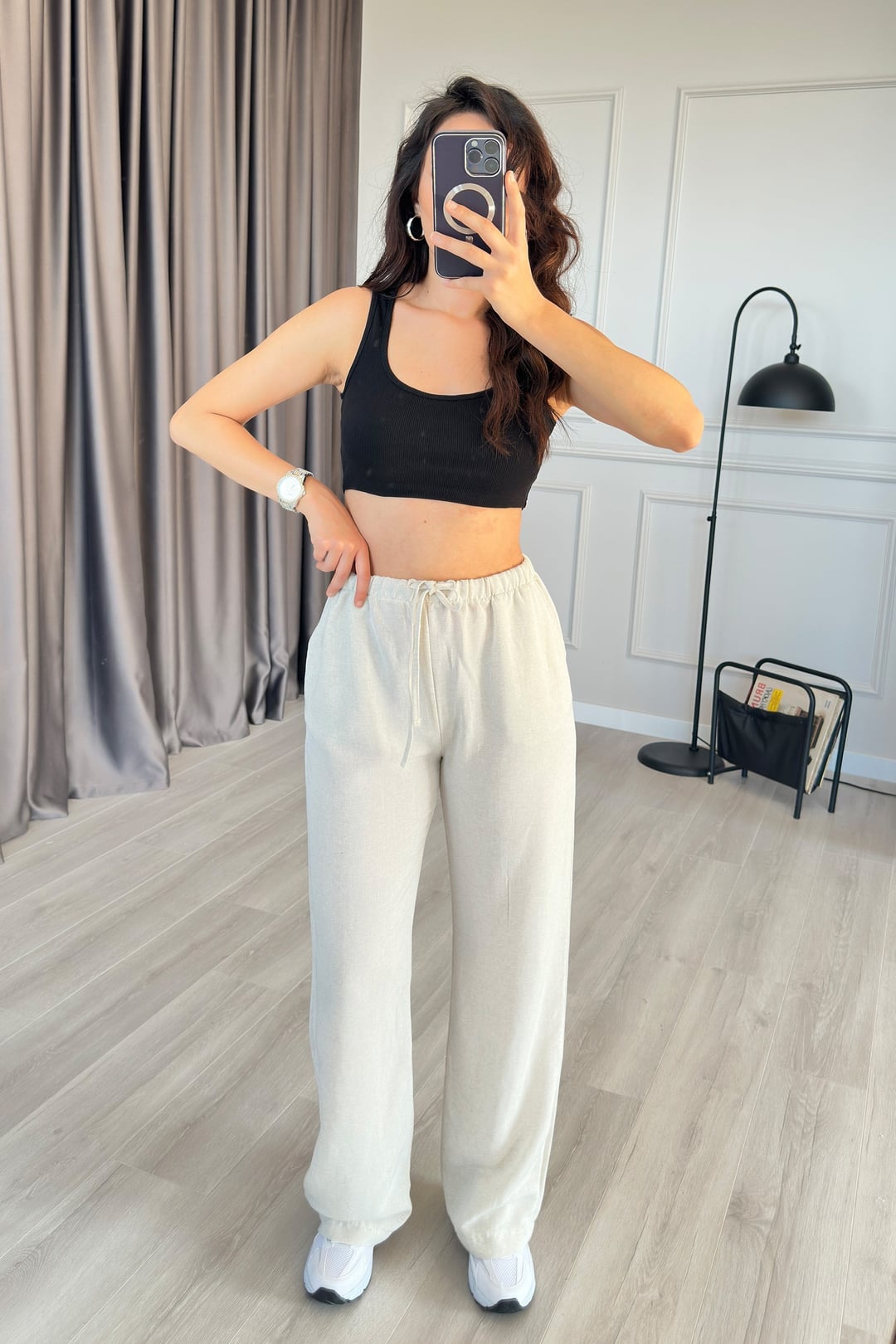 Stone Linen Drawstring Wide-Leg Trousers - Lustri̇n - by Peralane - photo 2