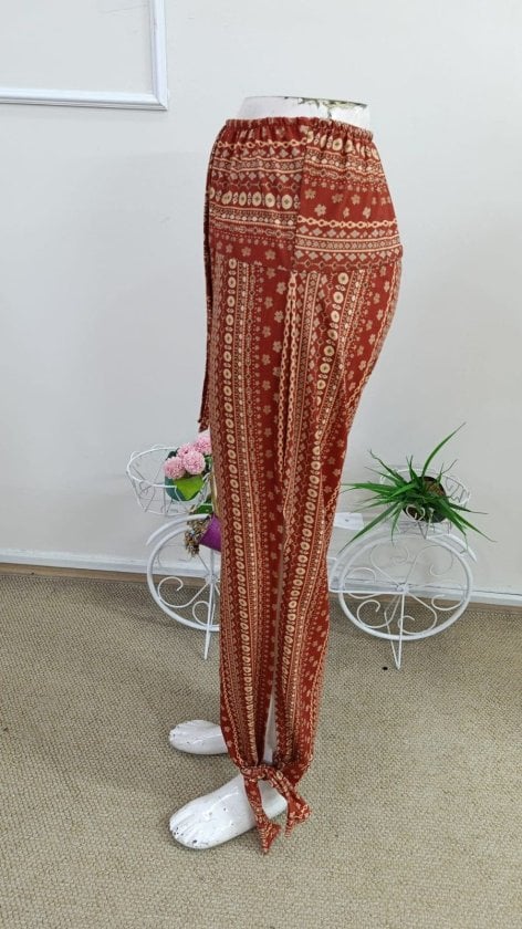 Women's High Waist Patterned Side Slit Tie Ankle Trousers - Janes - by Peralane - photo 6