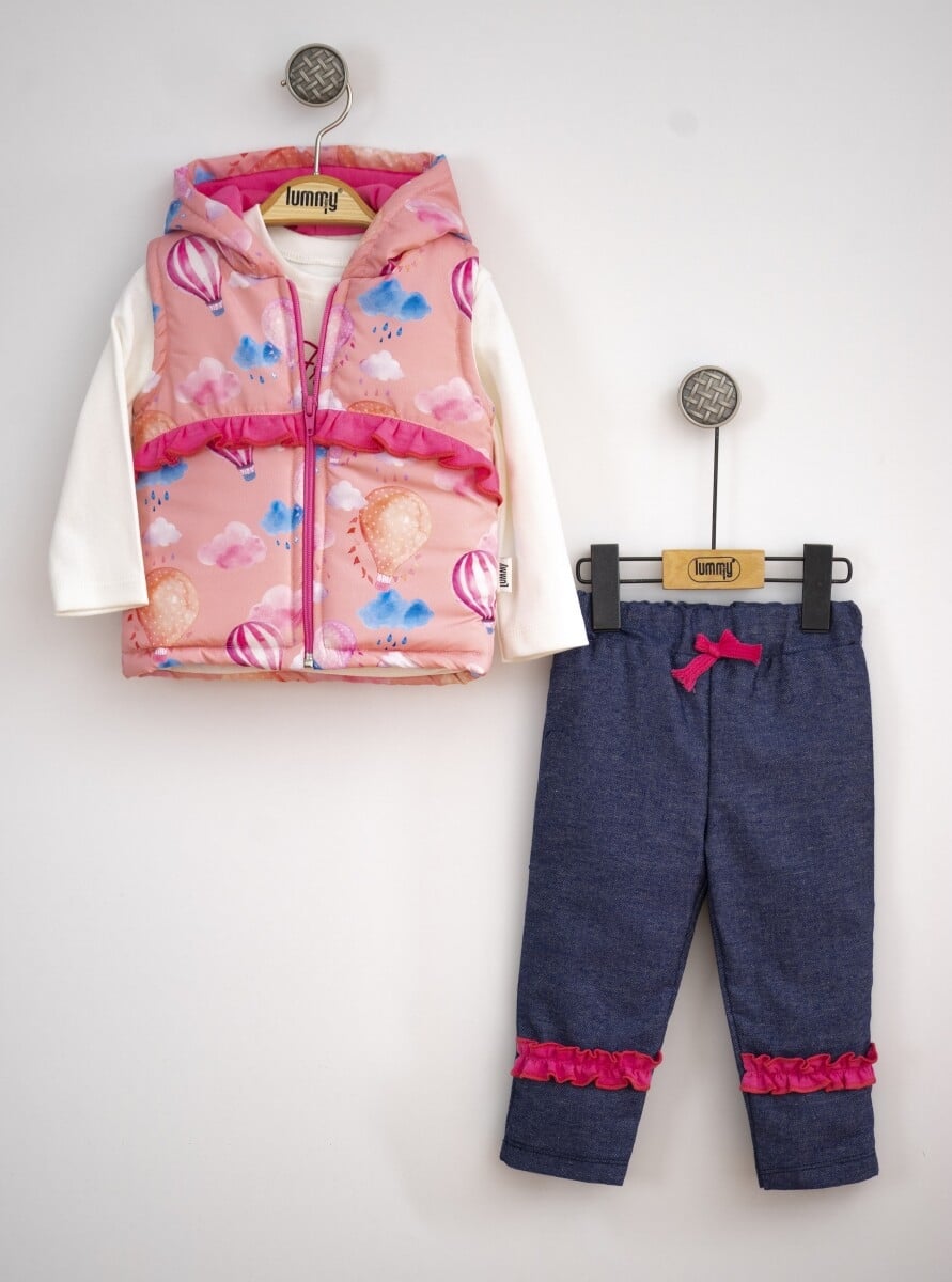 Baby Girls' 3-Piece Set: Long-Sleeve Top, Hooded Puffer Vest, and Trousers (6-18M) - Lummy Baby - by Peralane
