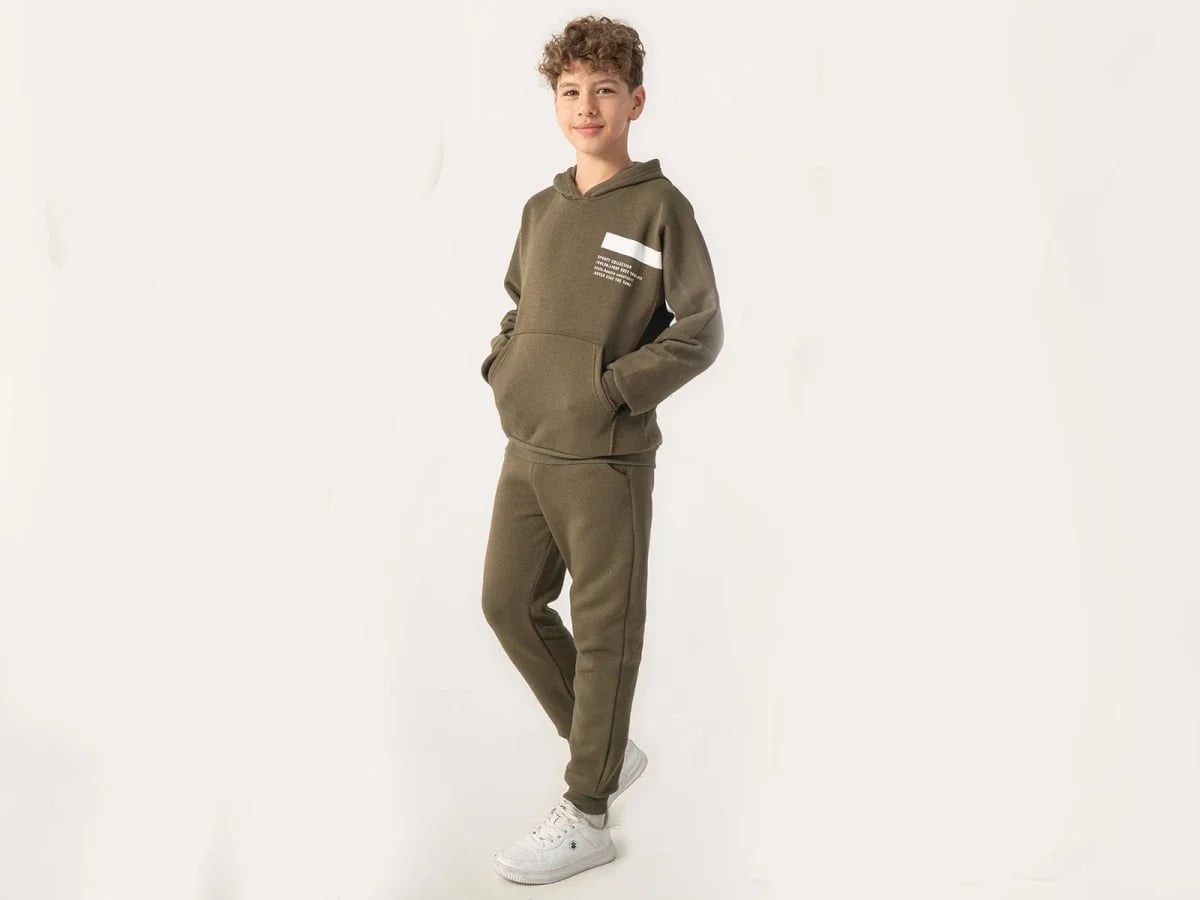 Boys' Hooded Sweatshirt and Trousers Set in Olive Green - Ruhat Kids - by Peralane