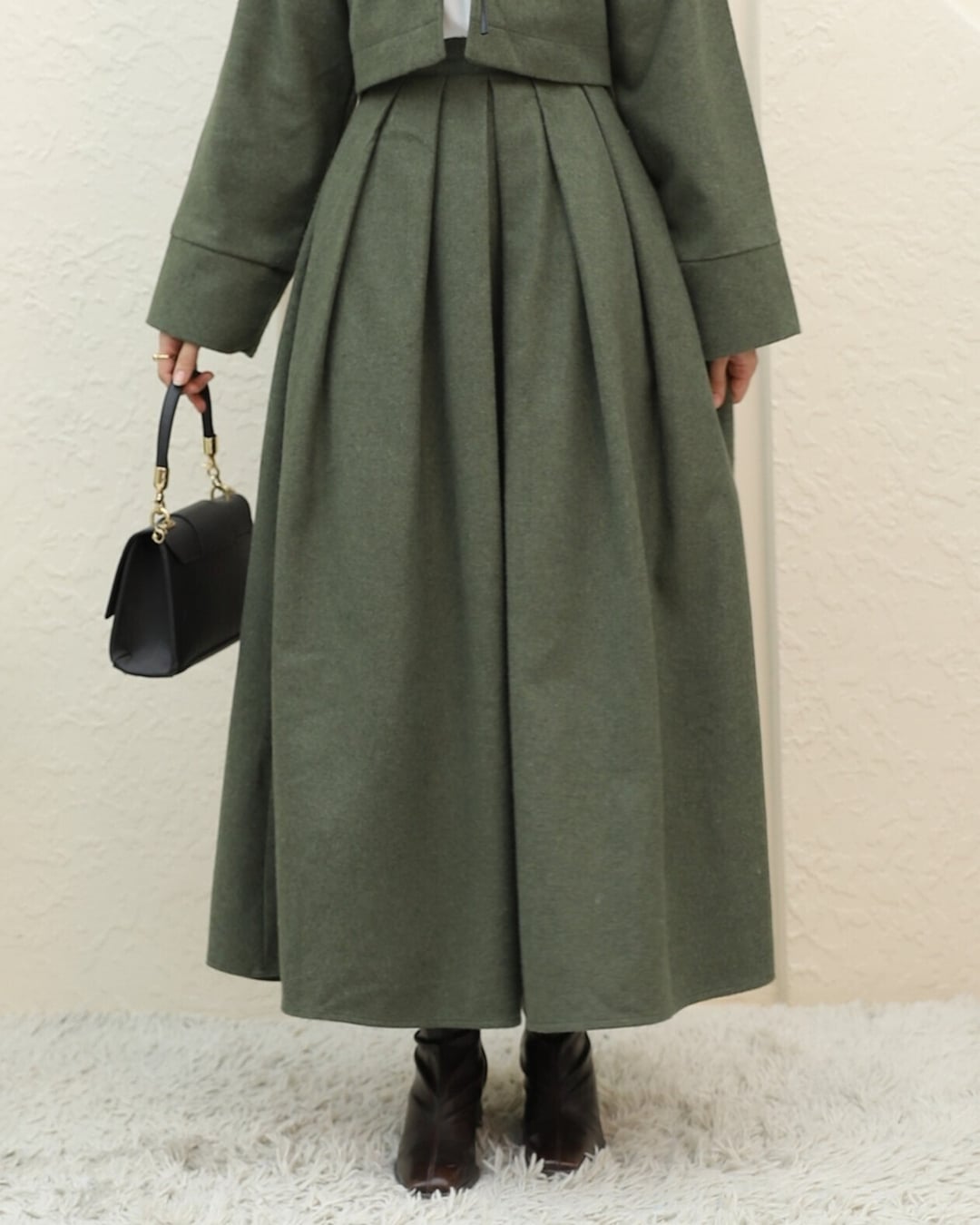 Pleated Zip Casual Skirt - Olive Green - Podyumplus - by Peralane - photo 3