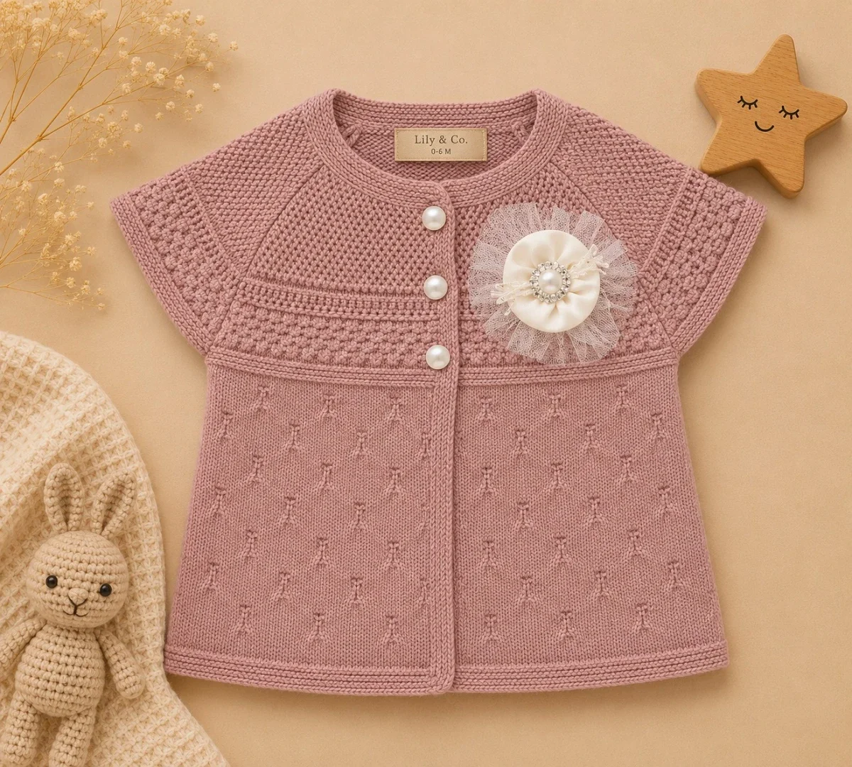 Knitted Baby Cardigan - Dusty Pink - Pack of 3 - Has Bereket - by Peralane