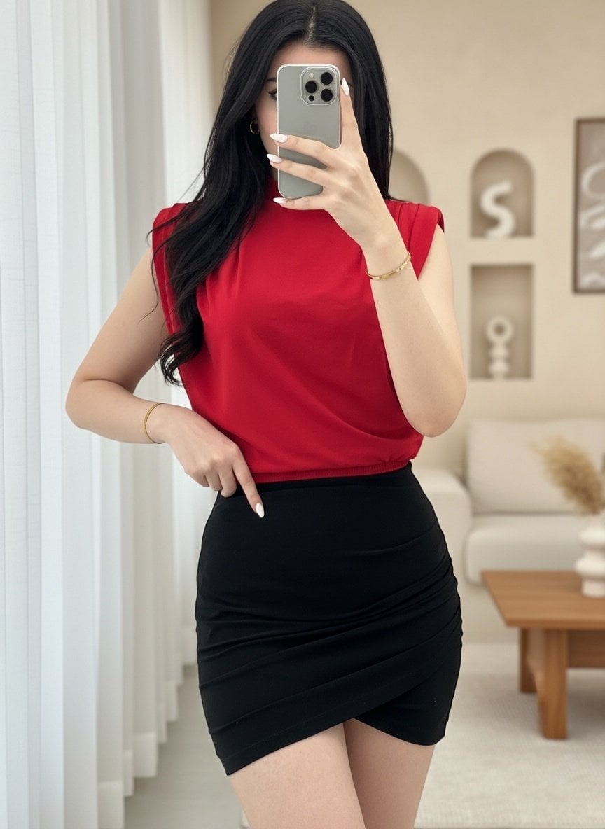 Women's Sleeveless Padded Sandy Blouse in Red - Podyumplus - by Peralane - photo 7