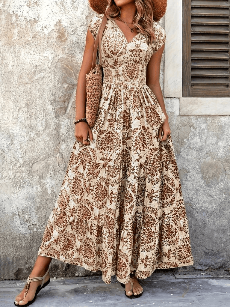 Women's Short Sleeve Wrap Neck Elastic Waist Suprem Maxi Dress - Janes - by Peralane - photo 2
