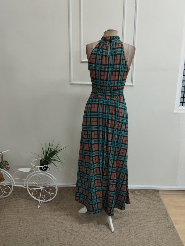 Women's Plaid Halter Maxi Dress with Smocked Waist - Janes - by Peralane - photo 4