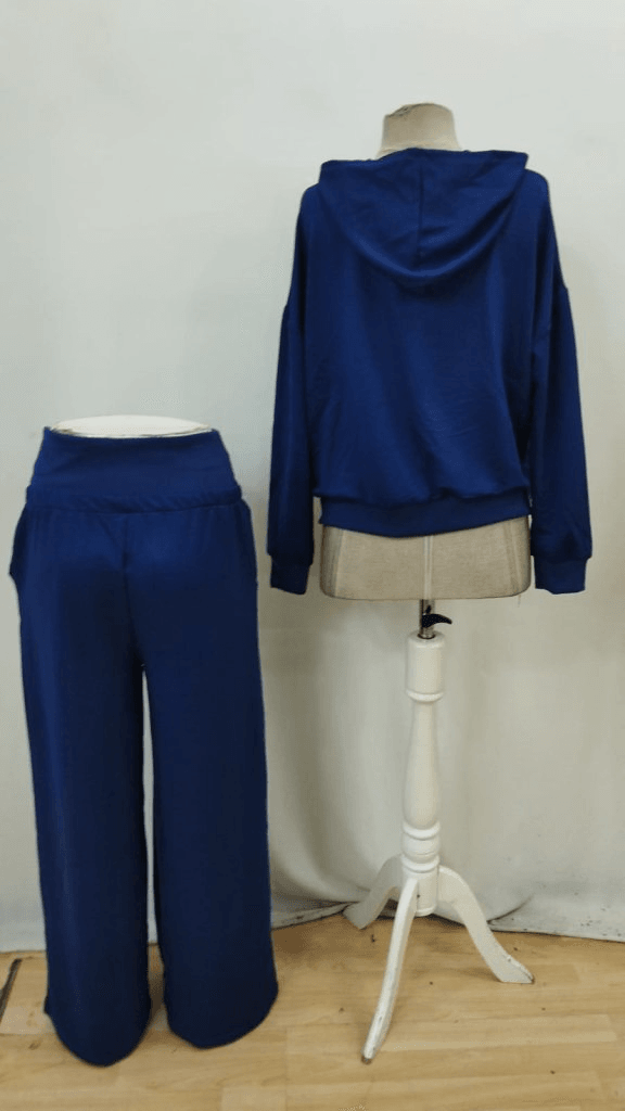 Women's Navy Blue Nope Print Hooded Sweatshirt and Wide-Leg Trousers Loungewear Set - Janes - by Peralane - photo 6