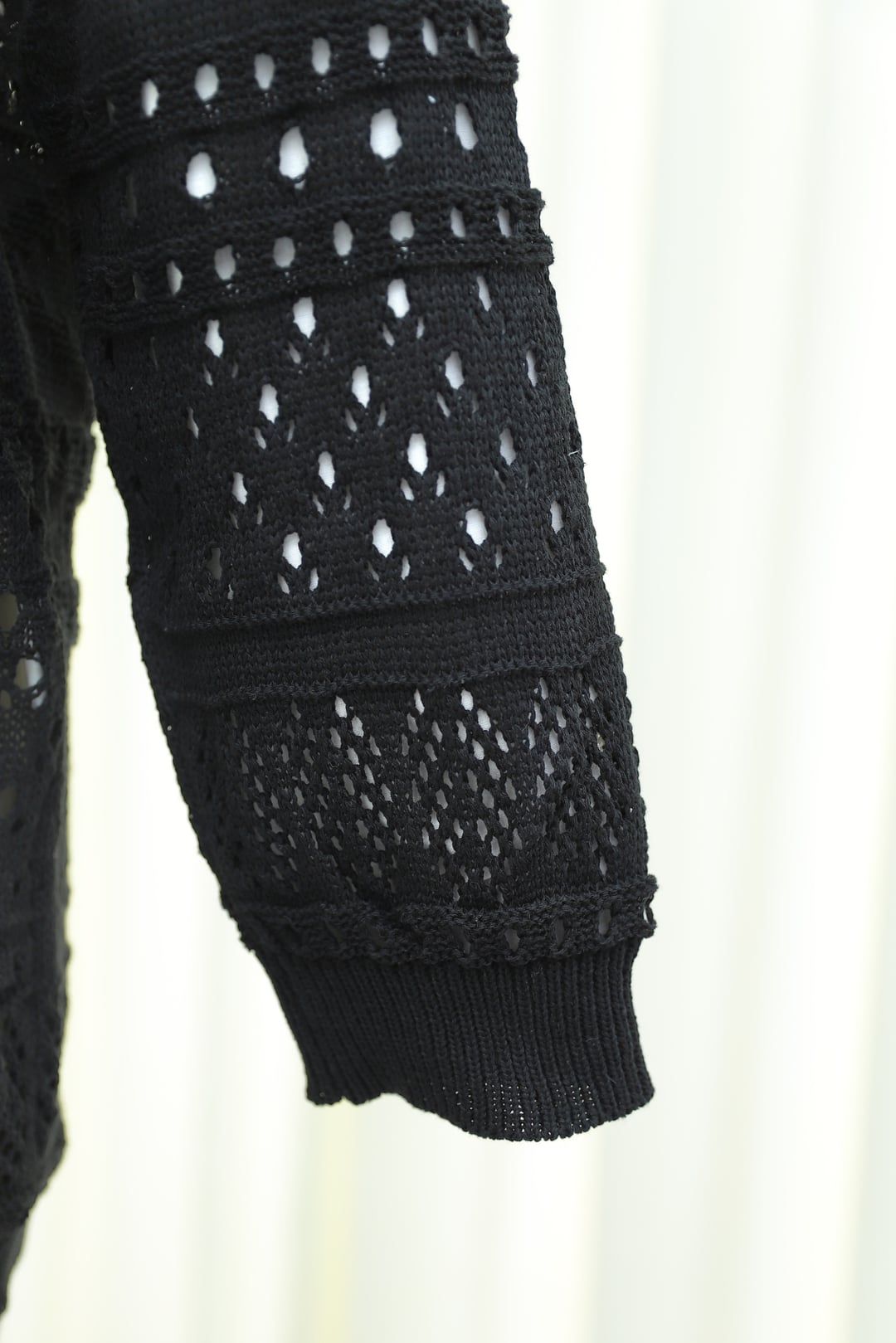 Openwork Pom Pom Detail Patterned Knit Cardigan - Black - Podyumplus - by Peralane - photo 5