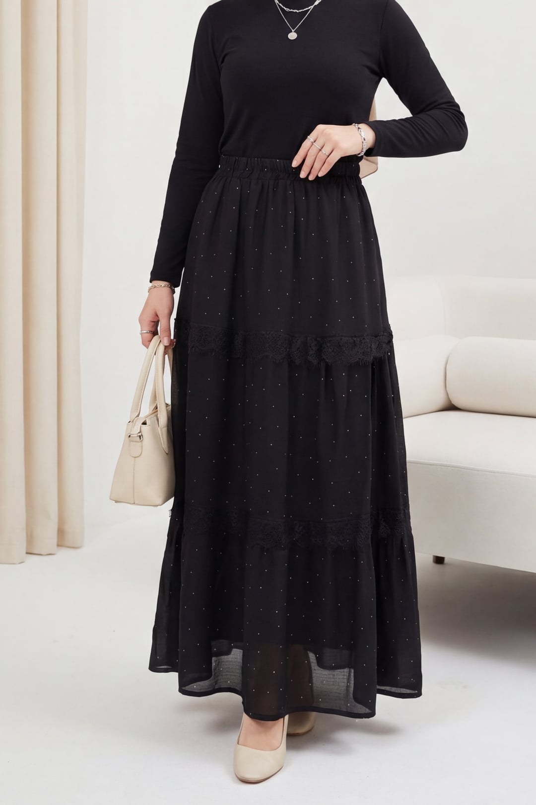Black Polka Dot Voile Skirt with Lace Trim - Podyumplus - by Peralane - photo 4