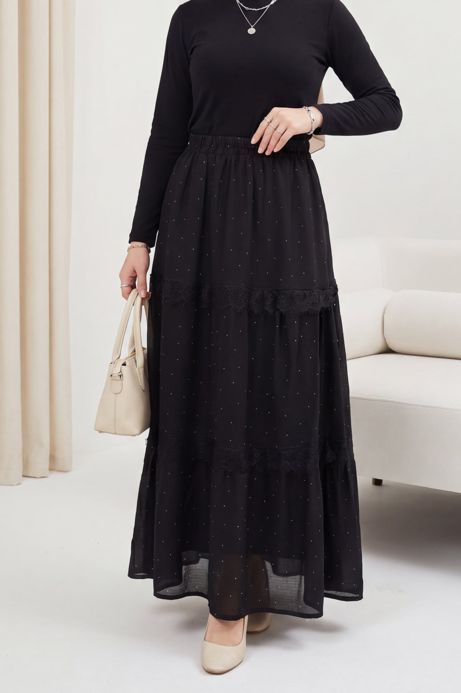 Black Polka Dot Voile Skirt with Lace Trim - Podyumplus - by Peralane - photo 4
