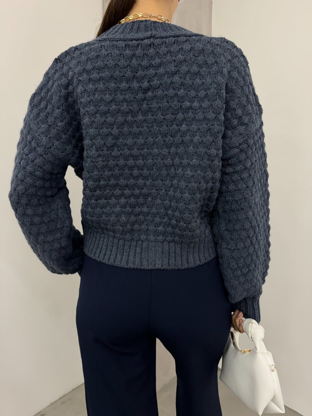 Indigo Chunky Knit Button-Front Cardigan - Podyumplus - by Peralane - photo 5