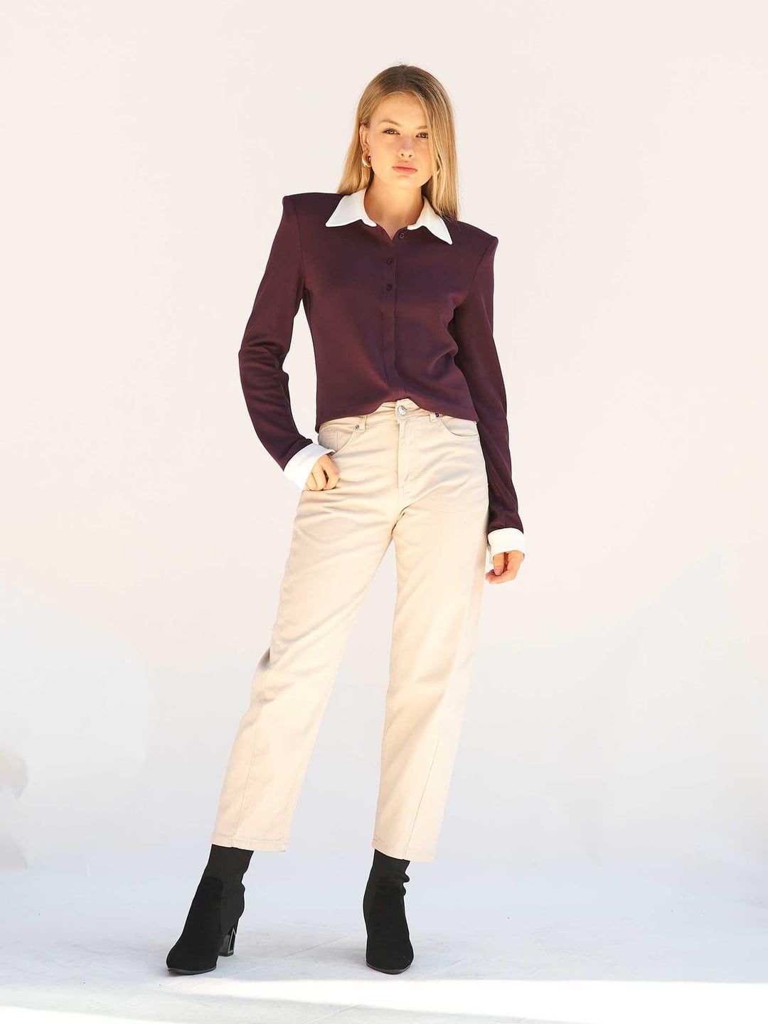 Straight Leg Cotton Gabardine Trousers - Grey - Lefon - by Peralane