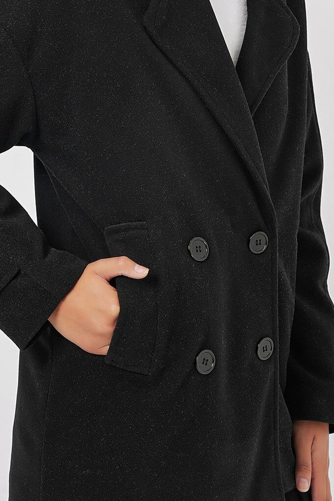 Women's Double-Breasted Notched Lapel Wool-Blend Coat - Black - Bigdart - by Peralane - photo 6