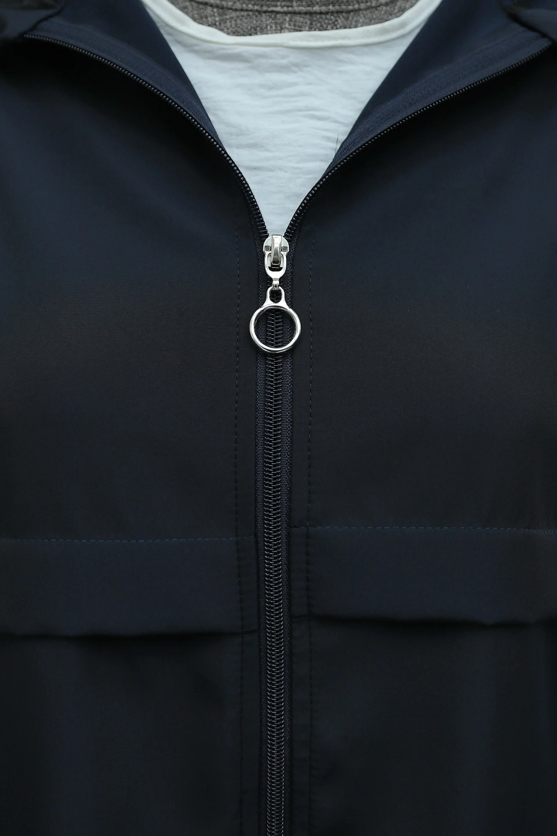 Navy Blue Hooded Zip-Front Raincoat with Flap Pockets - Podyumplus - by Peralane - photo 8