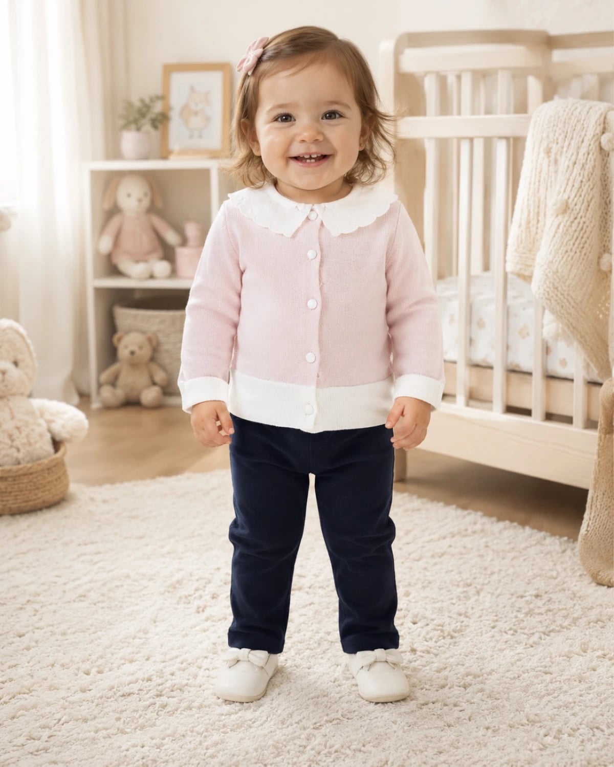 Baby Girls' 2-Piece Knit Cardigan and Trousers Set - White - Has Bereket - by Peralane