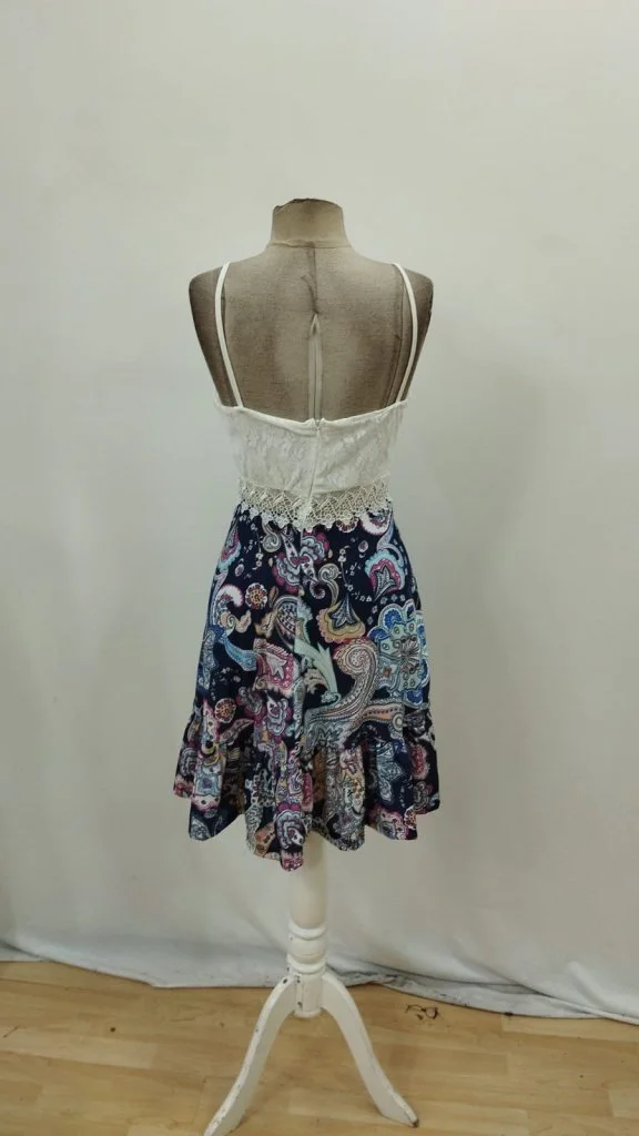 Women's Spaghetti Strap V-Neck Lace Top Paisley Print Suprem Mini Dress - Janes - by Peralane - photo 5