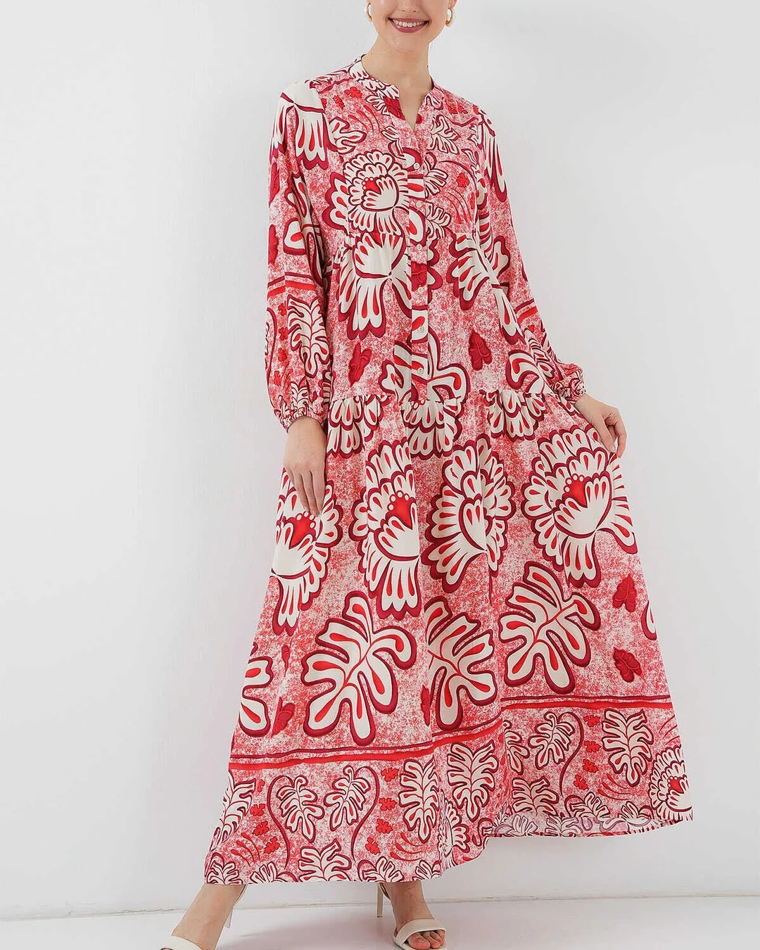 Red Authentic Pattern Modest Dress - 100% Viscose - Bigdart - by Peralane - photo 3