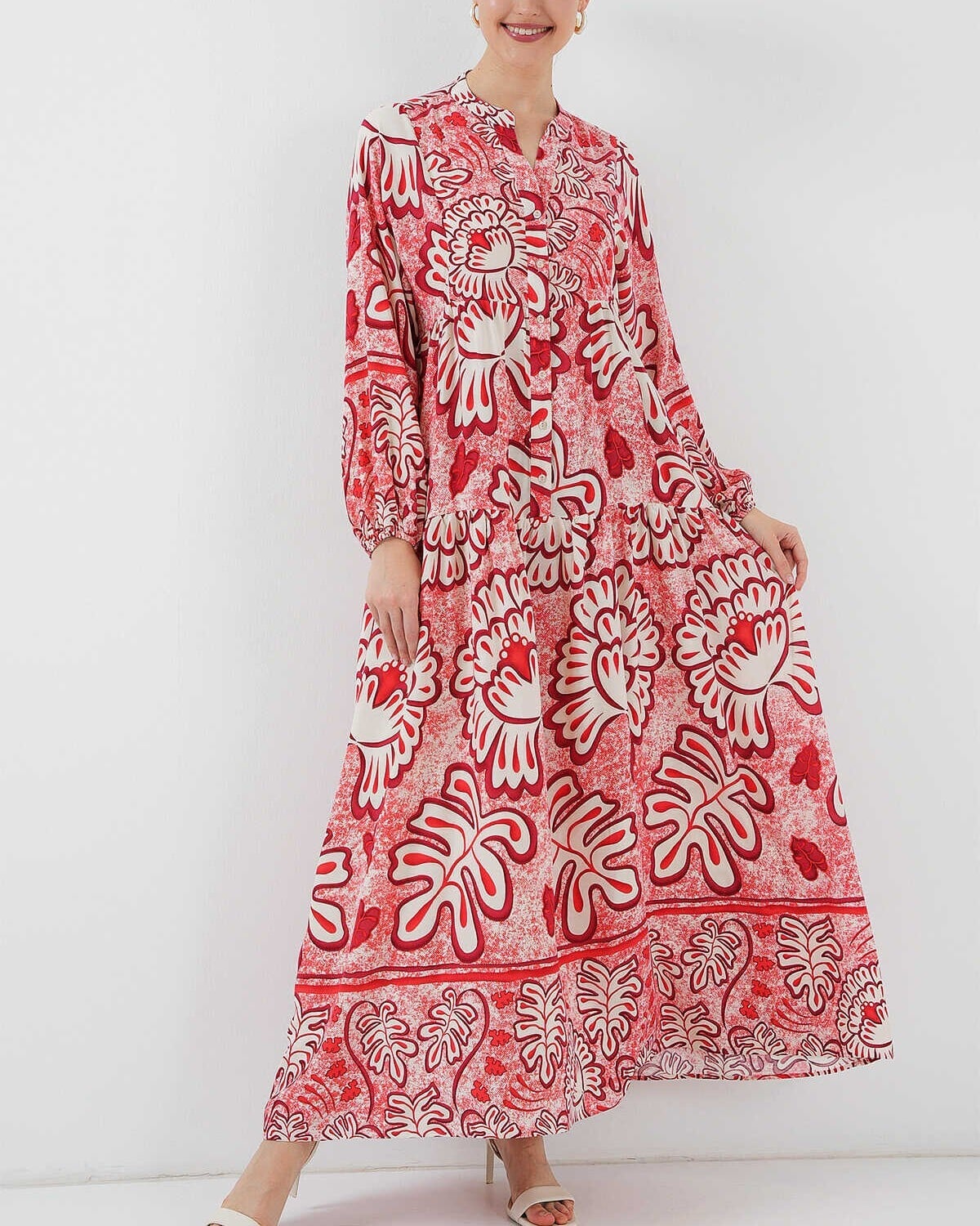 Red Authentic Pattern Modest Dress - 100% Viscose - Bigdart - by Peralane - photo 3