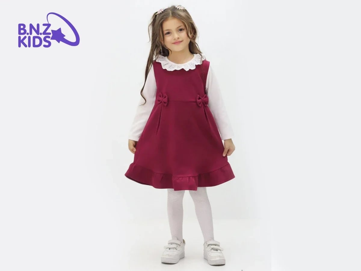 Girl's Pinafore Dress Set with Lace Collar Top and Bow Details - Incilay - by Peralane