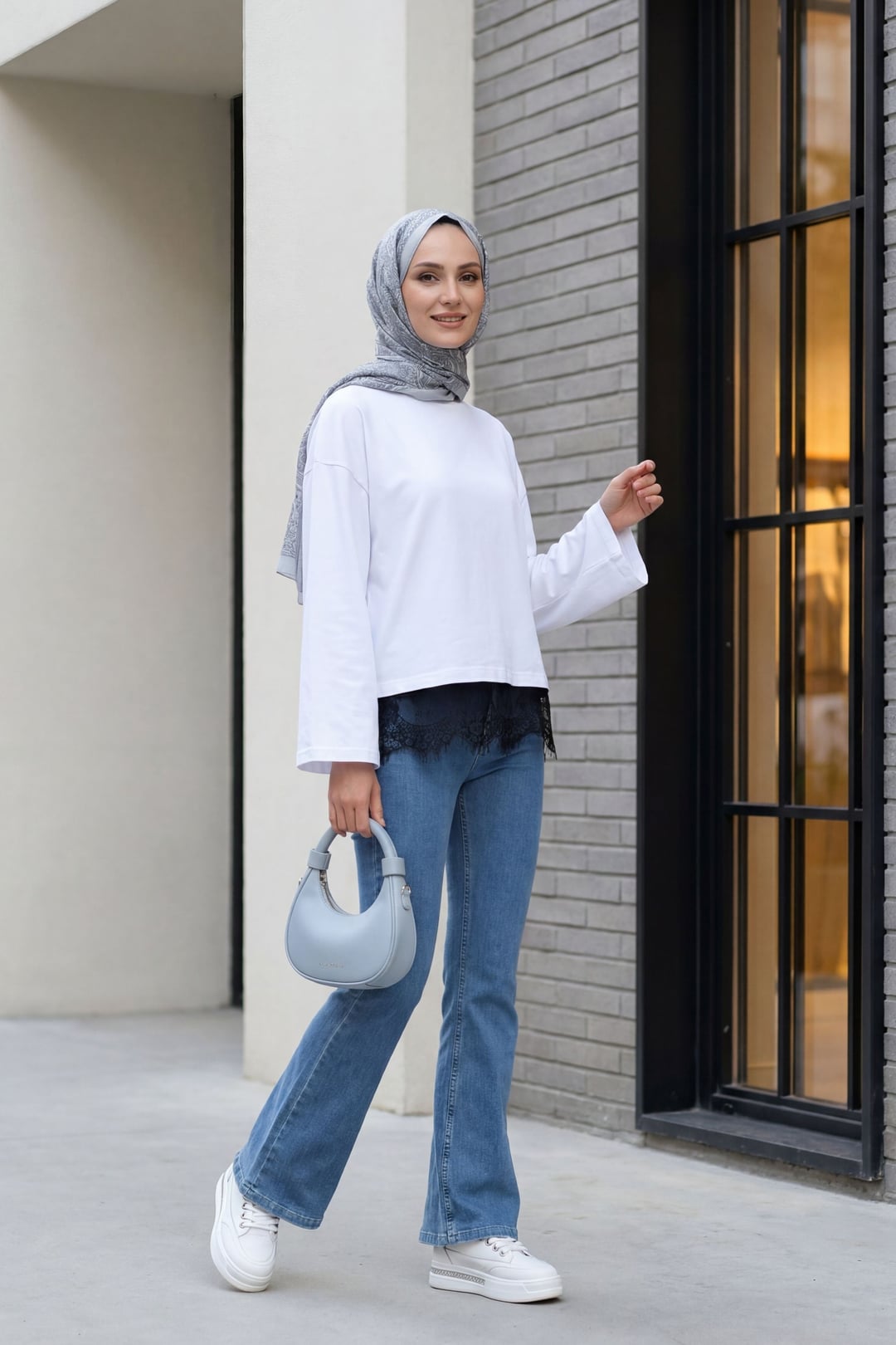 White Cotton Jersey Tunic with Lace Hem - Podyumplus - by Peralane